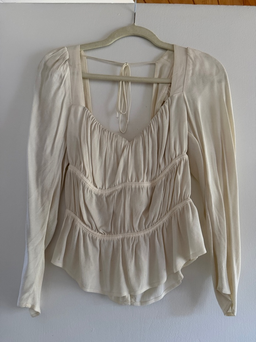 Reformation Cream Gathered Peplum Blouse